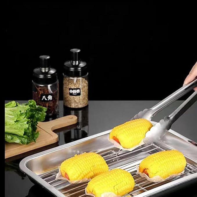 2 Set Broiler Pan Roaster Pan Baking Pan with Rack for Hams Chickens 12.6"* 8.6"*1.7"