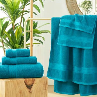 COZYART Luxury Bath Towel Set 3 PCS, Teal 100% Turkish Cotton 650 GSM