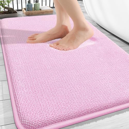 OLANLY Thick Memory Foam Bathroom Rugs 30x20, Soft Absorbent Bath Mat, Pink