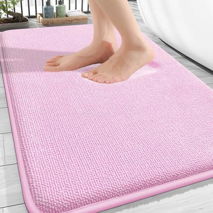 OLANLY Thick Memory Foam Bathroom Rugs 30x20, Soft Absorbent Bath Mat, Pink