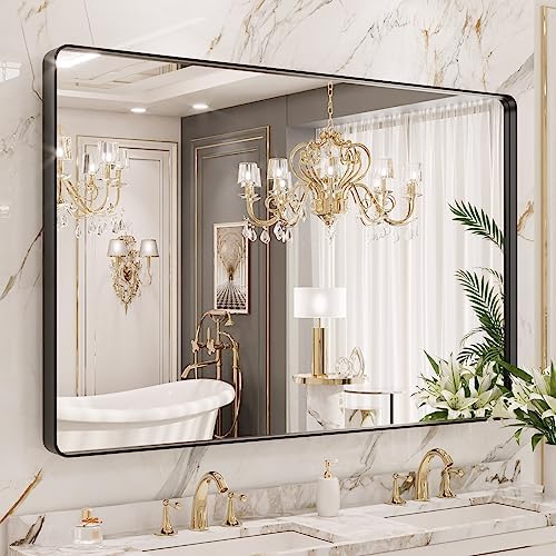 LOAAO 55X36 Inch Black Metal Framed Bathroom Mirror