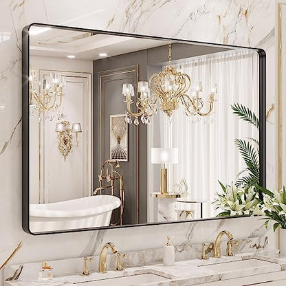 LOAAO 55X36 Inch Black Metal Framed Bathroom Mirror