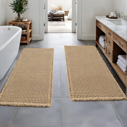 MIULEE Set of 2 Waffle Bathroom Runner Rugs Brown 2'x6'(24"x72")