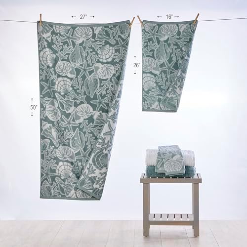 SKL Home South Seas Shell Hand Towel Set-2pc, 100% Cotton, Teal/White