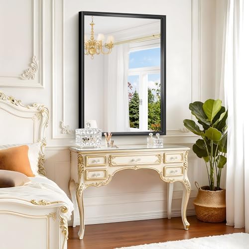 Bathroom Mirror, 42 x 30 Inch Brushed Black Rectangle Mirror, 0.6" Thickened Deep Frame Vanity Mirrors for Bathroom Sink, Shatterproof Tempered Glass, Antirust, Horizontally or Vertically