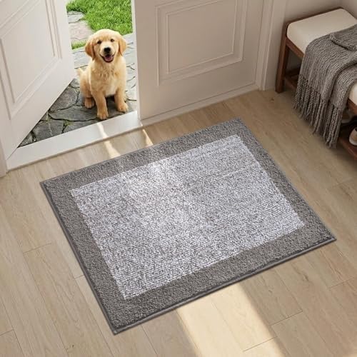 Bathroom Rugs 24x17 Non Slip Washable, Soft Absorbent Bath Mat Light Grey