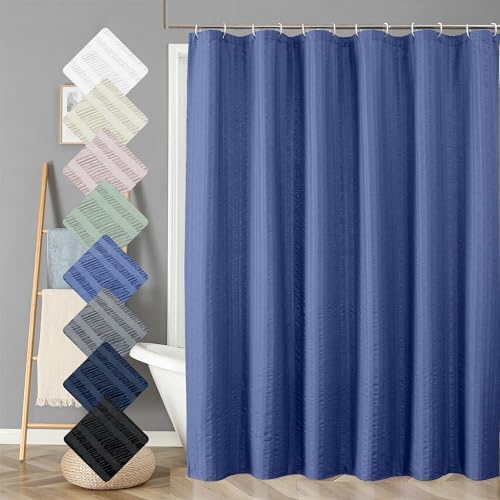 Aiyufeng Royal Blue Long Fabric Shower Curtain 72x78 inches Long, Hotel Quality, Washable, Water Repellent, Soft Blue Spa Bathroom Curtains with 12 Button Holes, 72x78 in