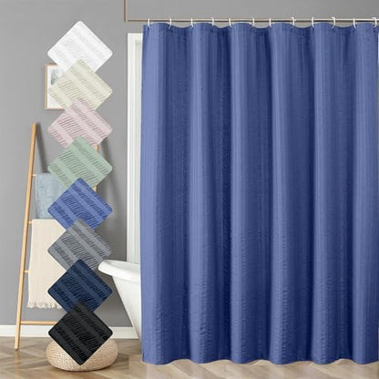 Aiyufeng Royal Blue Long Fabric Shower Curtain 72x78 inches Long, Hotel Quality, Washable, Water Repellent, Soft Blue Spa Bathroom Curtains with 12 Button Holes, 72x78 in