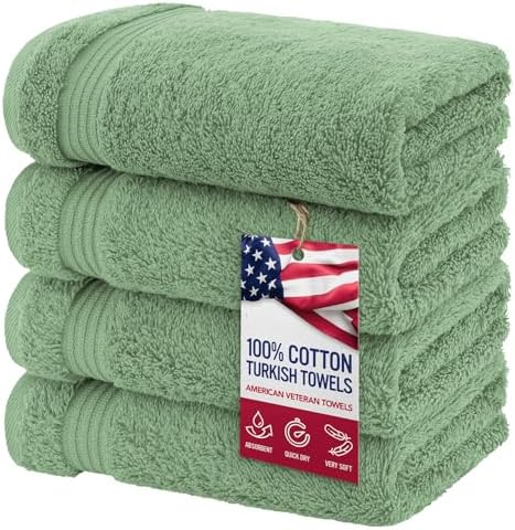 American Veteran Towel, Hand Towels for Bathroom Set of 4, 100% Cotton Turkish Hand Towel Sets, Soft Hand Face Towels, Sage Green Hand Towels