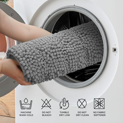 Bcoimo Bath Rug Mat,70x24 Chenille Non Slip Gray Long Bathroom Runner Rugs