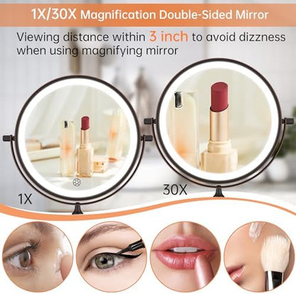5000mAh Rechargeable Wall Mounted Lighted Makeup Mirror Double Sided 1X30X