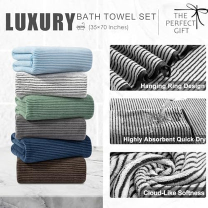 8-Piece Premium Towel Set for Bathroom|2 Oversized Large Bath Sheet 35”x70”,2 Hand Towels,4 Washcloths|Soft Cozy Absorbent Fast Dry Polyester Shower Towel Set for Hotel Bathroom Essentials,Black White