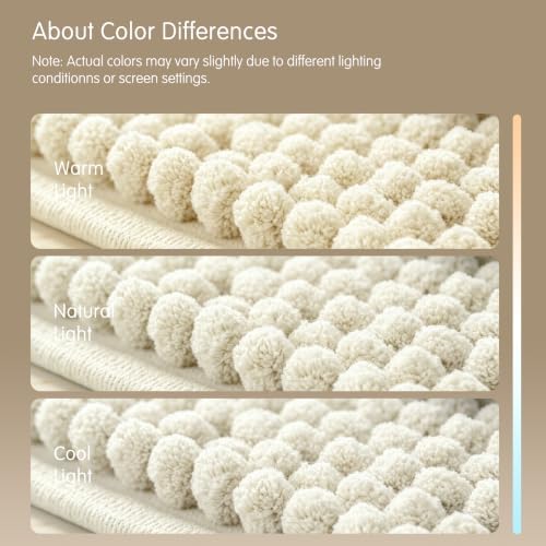 SUBRTEX Bathroom Rugs, U Shaped Chenille Bath Rug 24" x 20" Soft Short Plush Bath Mat Soft Shower Mat Water Absorbent Shower Mat Quick Dry Machine Washable, Cream White