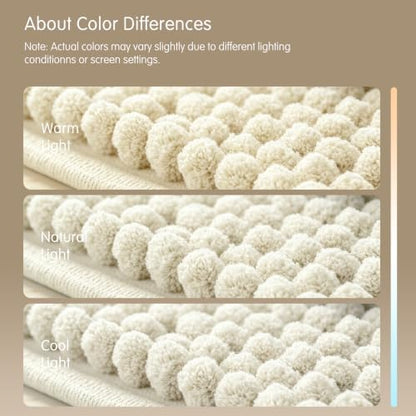 SUBRTEX Bathroom Rugs, 24" x 44" Chenille Bath Rug Soft Short Plush Bath Mat Soft Shower Mat Water Absorbent Shower Mat Quick Dry Machine Washable, Cream White