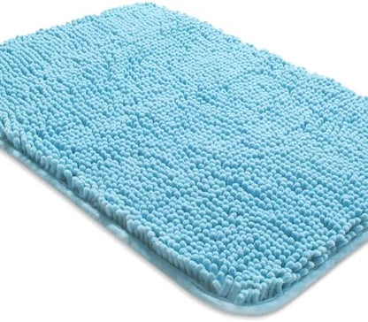 Yeaban Chenille Sky Blue Bathroom Rug 24"x36", Non-Slip Rubber Backing