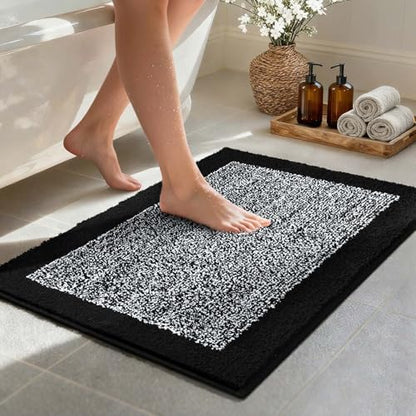 Bathroom Rugs 30x20 Non Slip Washable, Soft Absorbent Bath Mat Black