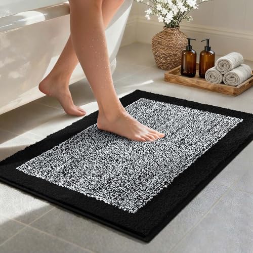36x24 Large Bathroom Rugs Non Slip Washable, Soft Absorbent Bath Mat Black