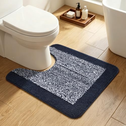 Toilet Rug U-Shaped 24x19 Washable Non Slip, Soft Bath Mat Dark Blue