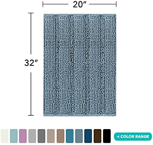 Turquoize Bathroom Rug 20"x32", Absorbent Chenille Bath Rug, Stone Blue