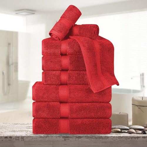 Superior Egyptian Cotton 800 GSM Plush & Absorbent, 9 Piece Set, Red