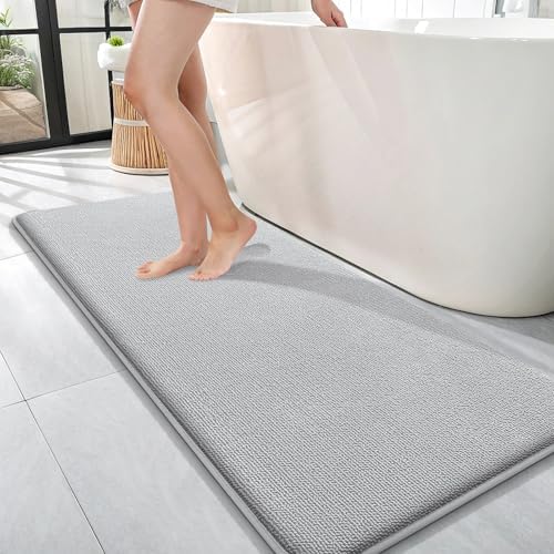 OLANLY Memory Foam Bathroom Runner Rugs 47x17, Long Bath Mats, Light Grey