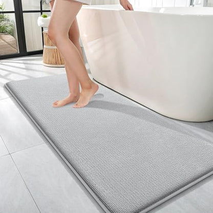 OLANLY Memory Foam Bathroom Runner Rugs 47x17, Long Bath Mats, Light Grey