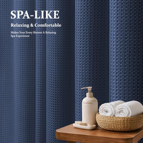 Dynamene Stall Waffle Shower Curtain 256 GSM Heavy Fabric 54x72 Navy Blue