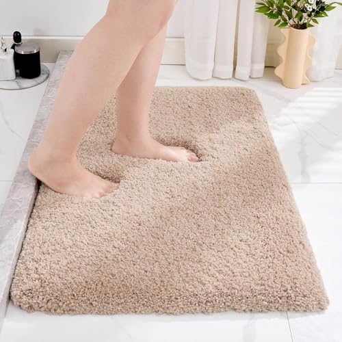 Disolla Beige Bathroom Rug 20x32 - Non-Slip Plush Thick Bath Mat, Highly Absorbent & Ultra Soft Fluffy Floor Mat, Machine Washable for Shower and Tub