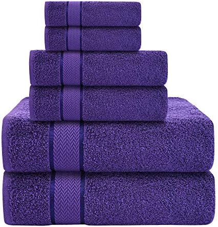 6 Piece Bath Towel Set, 2 Bath, 2 Hand, 2 Washcloths, Purple