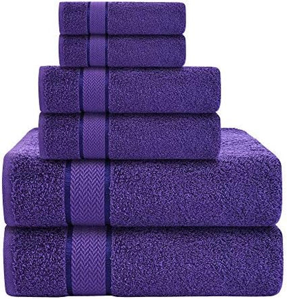 6 Piece Bath Towel Set, 2 Bath, 2 Hand, 2 Washcloths, Purple