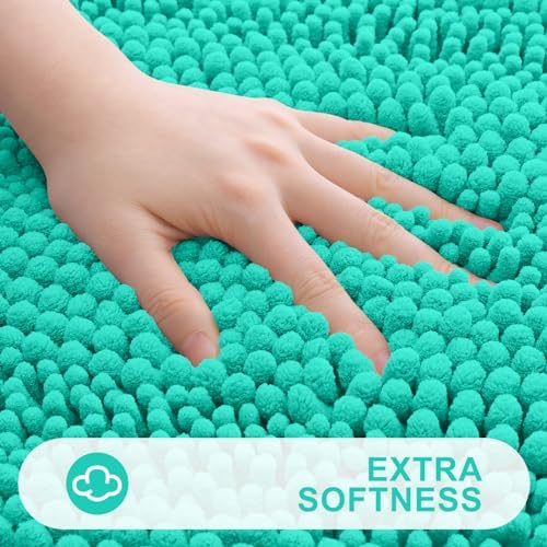 Grandaily Chenille Striped Bathroom Rugs 36x24, Extra Thick and Absorbent Bath Mats, Non-Slip Soft Plush Shaggy Shower Carpet, Machine Wash Dry, Bath Rug for Bathroom, (Large, Teal)