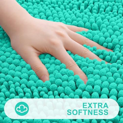 Grandaily Chenille Striped Bathroom Rugs 36x24, Extra Thick and Absorbent Bath Mats, Non-Slip Soft Plush Shaggy Shower Carpet, Machine Wash Dry, Bath Rug for Bathroom, (Large, Teal)
