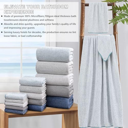 8-Piece Premium Towel Set for Bathroom|2 Oversized Large Bath Sheet,2 Hand Towels,4 Washcloths|Soft Cozy Highly Absorbent Fast Dry Microfiber Shower Towel Set for Hotel Bathroom Essentials,Lake Blue