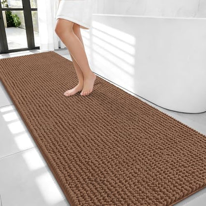 OLANLY Thick Chenille Bathroom Runner Rugs 70x24, Absorbent Bath Mat, Mocha