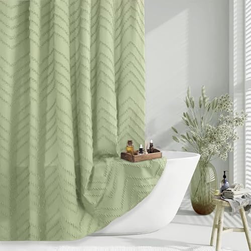 Green Boho Fabric Shower Curtain 72 x 84 Inches