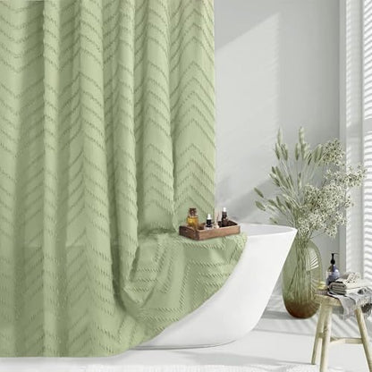 Green Boho Fabric Shower Curtain 72 x 84 Inches