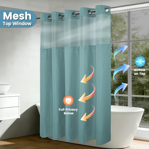 EUTXL Heavyweight No Hook Shower Curtain with Liner, Teal,71x86