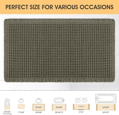 IM HOME Waffle Bath Mat Olive Green 32"x20", Boho Woven Modern Bath Mat Rugs, Absorbent Non Slip Bathroom Rugs, Soft Washable Bath Rugs with Tassels for Bathroom, Bedroom, Kitchen, Shower, Tub