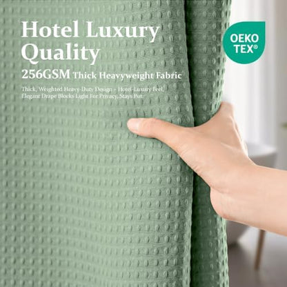 Dynamene Extra Long Waffle Shower Curtain 256 GSM Fabric 72x96 Sage Green