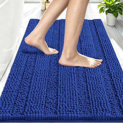 Smiry Thick Chenille Bathroom Rugs 30x20, Absorbent Bath Mat, Royal Blue