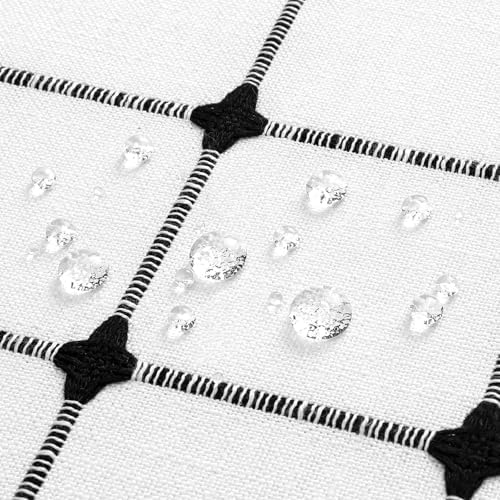Boho Farmhouse Classic Plaid Linen Tassel Shower Curtain White Black,72x72