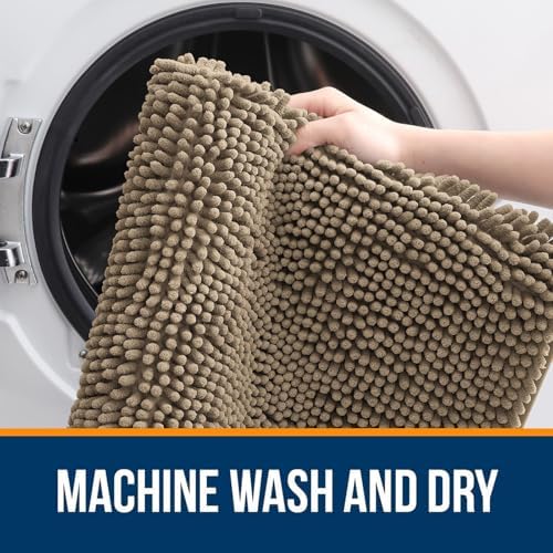 OLANLY Chenille Bathroom Rugs Mats Sets 2 Piece, 30"x20"+24"x20", Tan