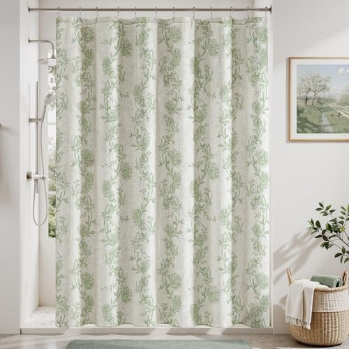 HOMEIDEAS Green Floral Shower Curtain 72x78 Inch