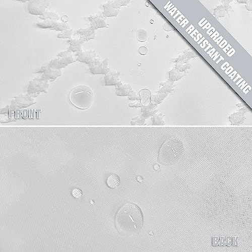 White Boho Shower Curtain Fabric Shower Curtains with Tassel 72 x 72 Modern Textured Shower Curtain Farmhouse Minimalist, Tufted Chevron Striped Shabby Chic, Water Resistant Cloth Curtain for Bathroom