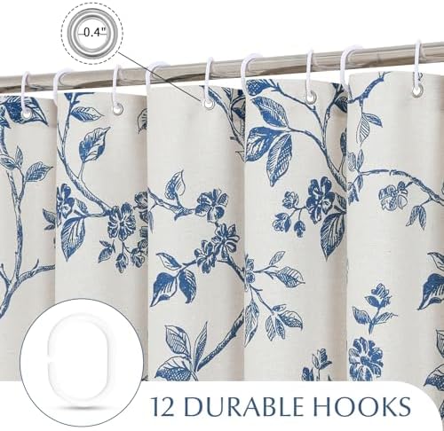 MitoVilla Extra Long Cotton Floral Shower Curtain for Bathroom,72 x 90