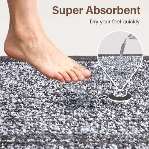 40x24 Large Bathroom Rugs Non Slip Washable, Soft Absorbent Bath Mat Grey