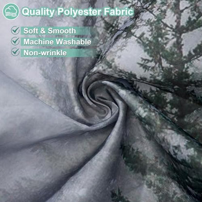 ORTIGIA 60x72 Misty Forest Stall Shower Curtain for Small Bathroom, Dark Green Narrow Nature Woodland Shower Curtain Set with Hooks, Waterproof Fabric Pine Tree Fog Magic Home Bath Curtain