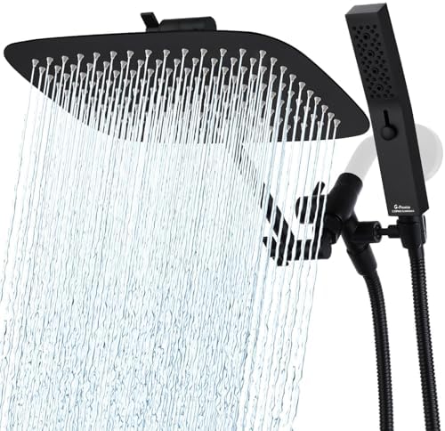 G-Promise All Metal 12" Rain Shower Head with Handheld for Bathroom Upgrade