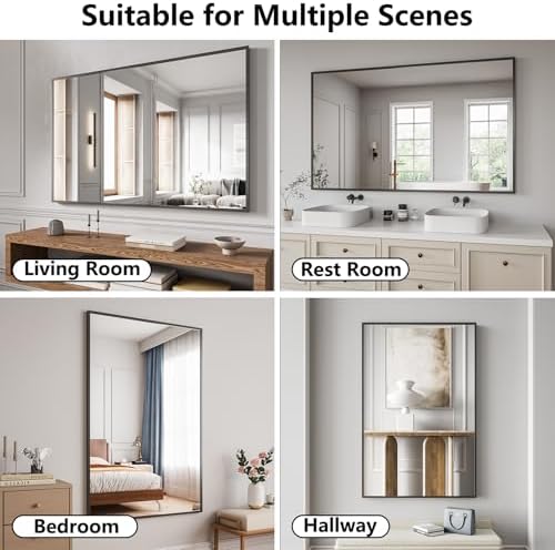Bathroom Mirror 36"x55" Matte Black Rectangle Bathroom Wall Mirror for Over Sink, Modern Large Vanity Mirror, HD Tempered Glass, Anti-Rust Aluminum Alloy Frame, for Living Room, Bedroom, Entryway