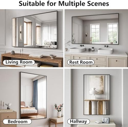 Bathroom Mirror 36"x55" Matte Black Rectangle Bathroom Wall Mirror for Over Sink, Modern Large Vanity Mirror, HD Tempered Glass, Anti-Rust Aluminum Alloy Frame, for Living Room, Bedroom, Entryway